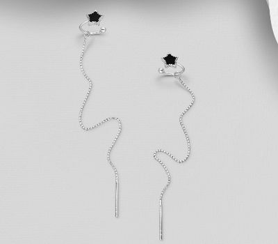Malın səhifəsinə keç 925 Sterling Silver Star Ear Cuffs & Threader Earrings, Decorated with Colored Enamel
