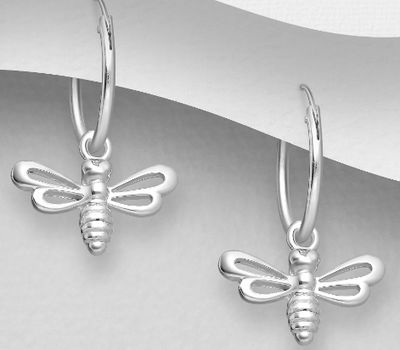 925 Sterling Silver Bee Hoop Earrings