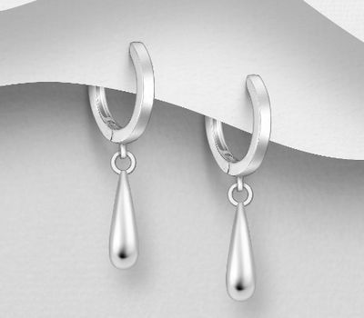 925 Sterling Silver Droplet Hoop Earrings