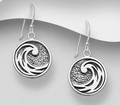 925 Sterling Silver Oxidized Wave Hook Earrings