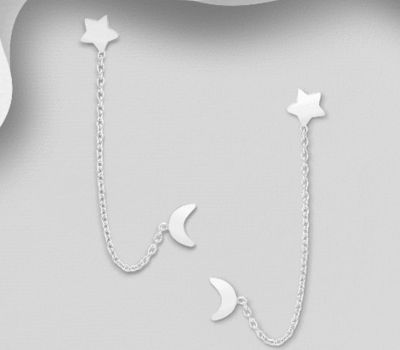 925 Sterling Silver Moon and Sun Push-Back Earrings