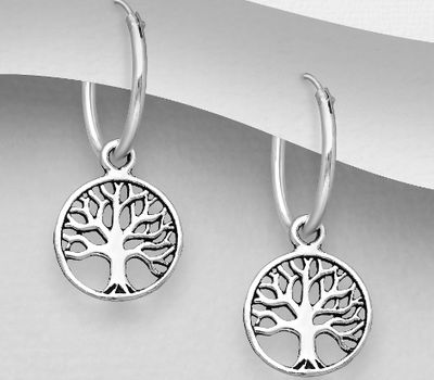 Malın səhifəsinə keç 925 Sterling Silver Oxidized Tree of Life Hoop Earrings