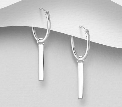 925 Sterling Silver ฺBar Hoop Earrings Featuring Bar