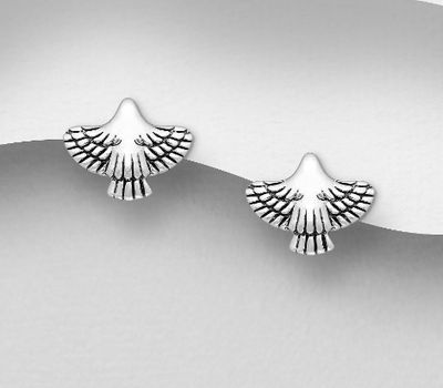 925 Sterling Silver Oxidized Bird Push-Back Earrings