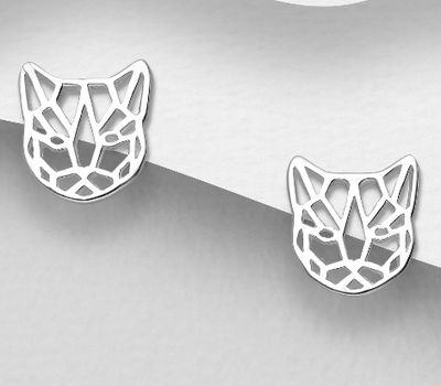 925 Sterling Silver Origami Tiger Push-Back Earrings