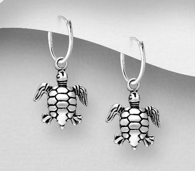 925 Sterling Silver Turtle Hoop Earrings