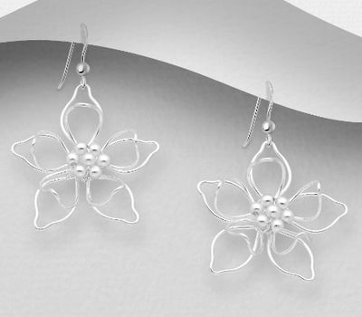 925 Sterling Silver Flower Hook Earrings