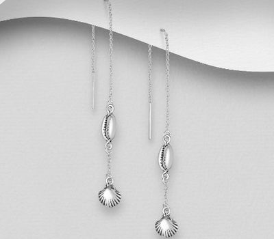 Malın səhifəsinə keç 925 Sterling Silver Oxidized Shell Threader Earrings