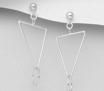 925 Sterling Silver Ball, Circle And Triangle Push-Back Earrings