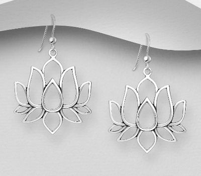 925 Sterling Silver Oxidized Lotus Hook Earrings