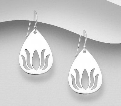 925 Sterling Silver Lotus Hook Earrings