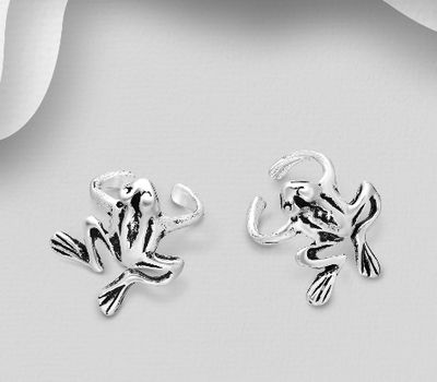 925 Sterling Silver Oxidized Frog Ear Cuffs