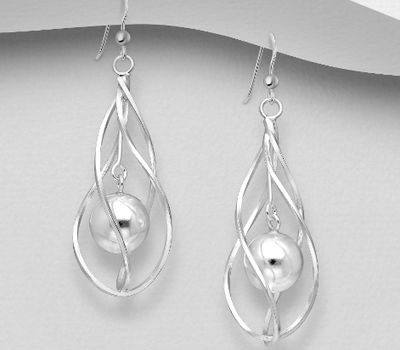 925 Sterling Silver Spiral Ball Hook Earrings