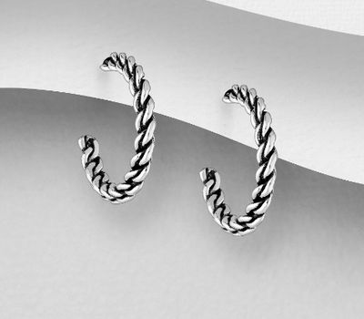 925 Sterling Silver Oxidized Weave Push-Back Earrings