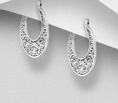 Malın səhifəsinə keç 925 Sterling Silver Oxidized Swirl Hoop Earrings