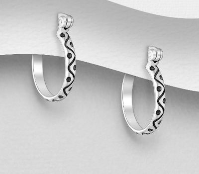 925 Sterling Silver Oxidized Hinged-Back Earrings