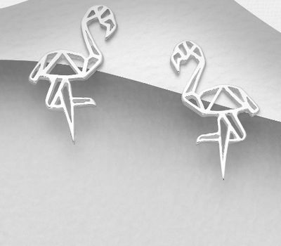 925 Sterling Silver Origami Flamingo Push-Back Earrings