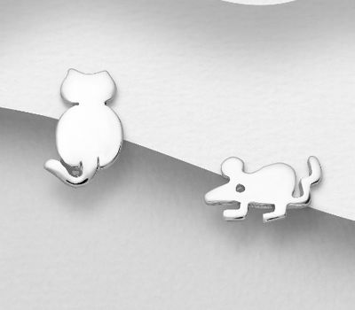 Malın səhifəsinə keç 925 Sterling Silver Cat and Rat Push-Back Earrings
