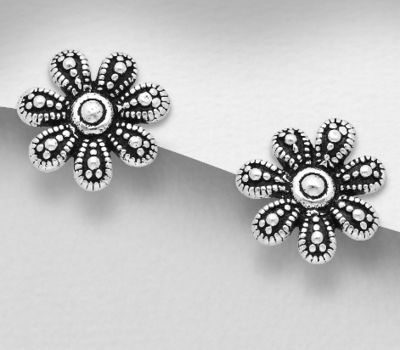 Malın səhifəsinə keç 925 Sterling Silver Oxidized Flower Push-Back Earrings