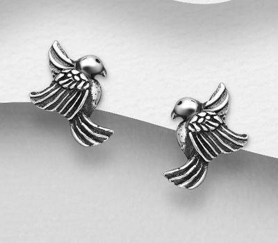 925 Sterling Silver Oxidized Bird Push-Back Earrings