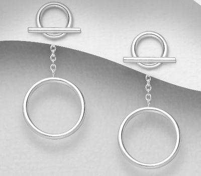 925 Sterling Silver Circle and Bar Links Push-Back Earrings