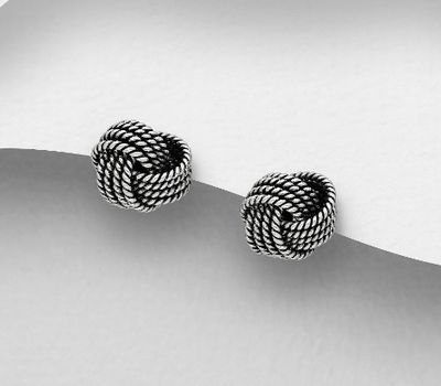 925 Sterling Silver Oxidized Knot Push-Back Earrings