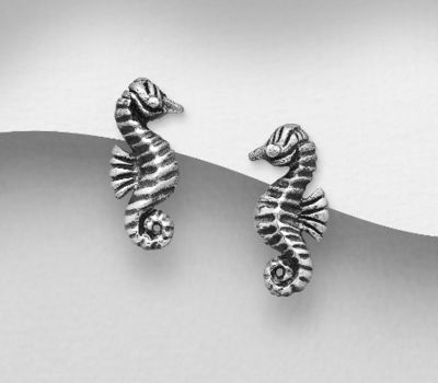 Malın səhifəsinə keç 925 Sterling Silver Oxidized Seahorse Push-Back Earrings