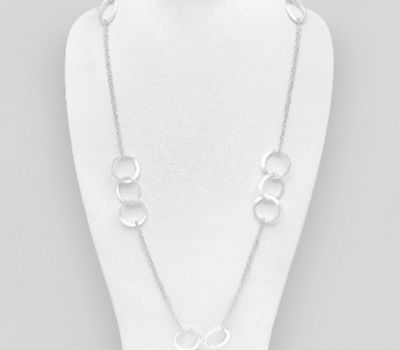 925 Sterling Silver Long Necklace Featuring Interlock Circles
