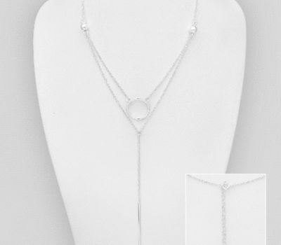 925 Sterling Silver Y-Drop Necklace, Featuring Bar and Circle