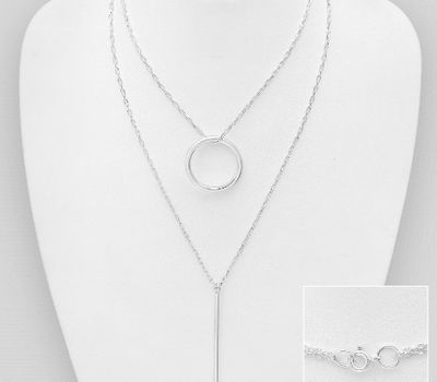 925 Sterling Silver Bar And Circle Layered Necklace