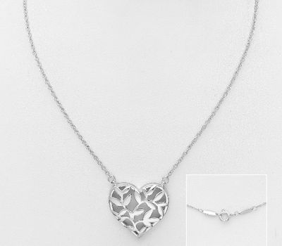 925 Sterling Silver Leaf And Heart Necklace