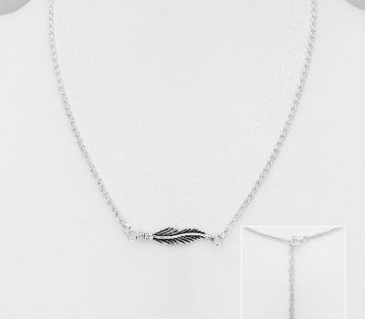 925 Sterling Silver Feather Necklace