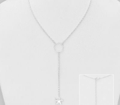 925 Sterling Silver Starfish Necklace Featuring Circle Design