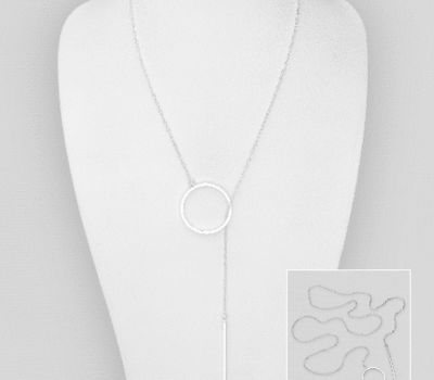 925 Sterling Silver Long Necklace Featuring Geometric Circle And Bar