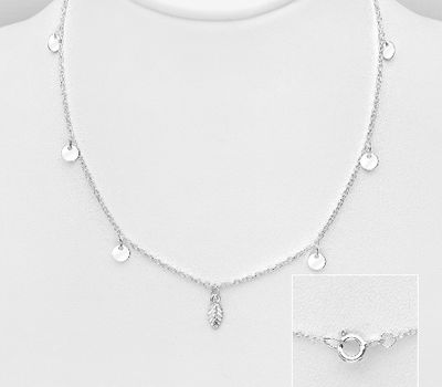 925 Sterling Silver Circle and Leaf Necklace