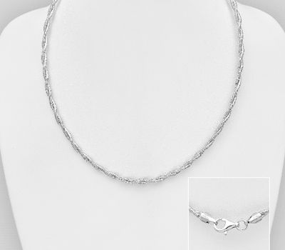 ITALIAN DELIGHT - 925 Sterling Silver Twisted Necklace, 2 mm Wide, Made in Italy.