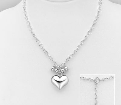 925 Sterling Silver Heart and Ball Necklace