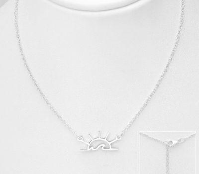 925 Sterling Silver Sun and Wave Necklace