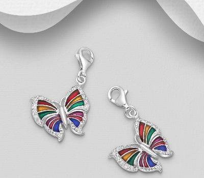 Sterling silver charm with colored enamel, CZ and rhodium plating.