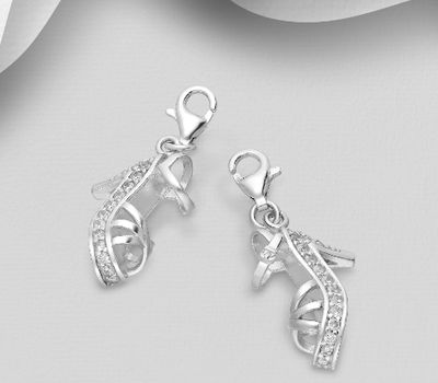 Malın səhifəsinə keç 925 Sterling Silver High heel Charm, Decorated with CZ Simulated Diamonds
