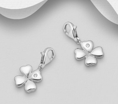 925 Sterling Silver Clover Charm Decorated With CZ
