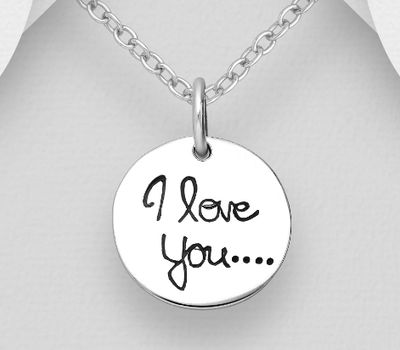 925 Sterling Silver Message Pendant, Engraved with 