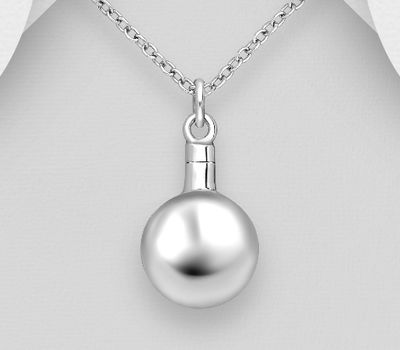 925 Sterling Silver Keepsake Cremation Pendant, screw-on top. Hole size: 2.5 mm.
