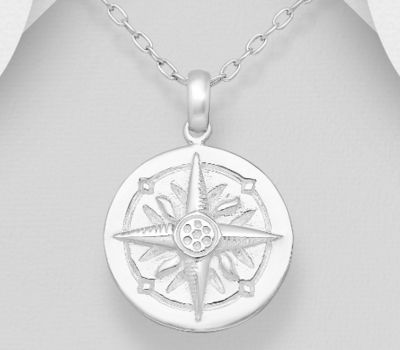 925 Sterling Silver Compass Pendant