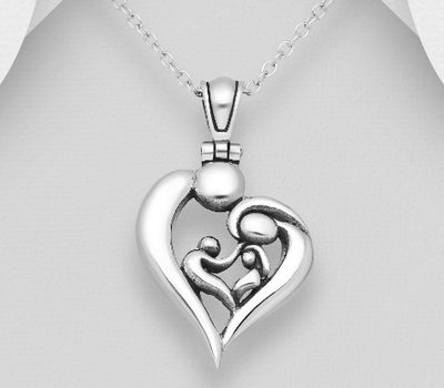 925 Sterling Silver Oxidized Mom, Child Pendant