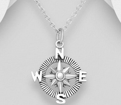 925 Sterling Silver Oxidized Compass Pendant