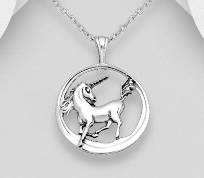 925 Sterling Silver Oxidized Unicorn Pendant