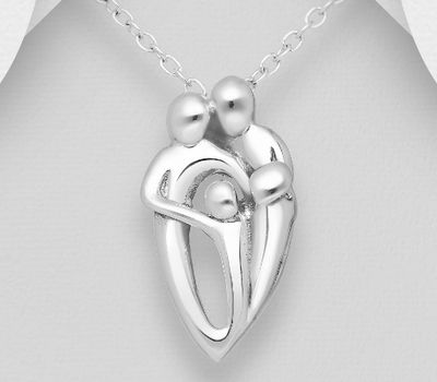 925 Sterling Silver Dad, Mom And Child Pendant