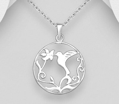 925 Sterling Silver Bird and Flower Pendant