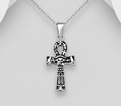 925 Sterling Silver Oxidized Egyptian Cross Pendant